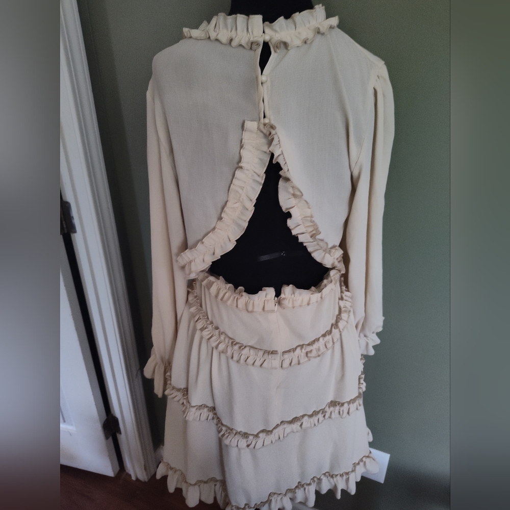 Beige Ruffle Mini Dress - Picture 2 of 4